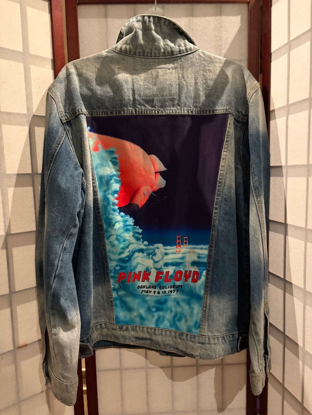 Custom Pink Floyd Oakland Coliseum 1977 Denim Jacket | Hand-Embellished Pins & P